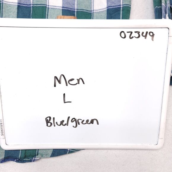 John Ashford Gingham Flannel Casual Button Up Shirt Mens Size L Blue Green White - Picture 9 of 10